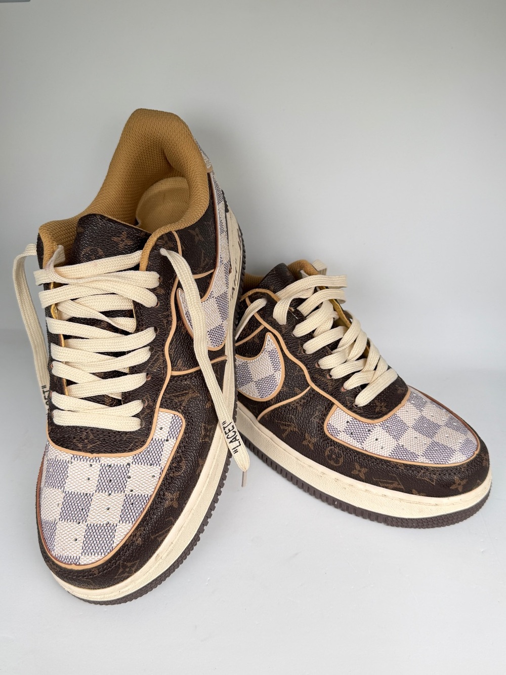 Louis Vuitton x Nike Air Force 1 Low Virgil Abloh LV Monogram Damier Azur Rare - Picture 4 of 14